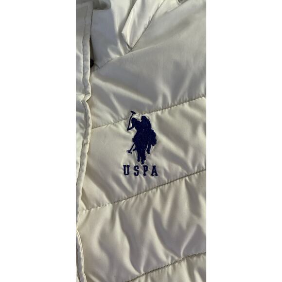 US Polo Association White Sz L Puffer Full Zip Snap blue Embroidered Pony Coat - Picture 4 of 11